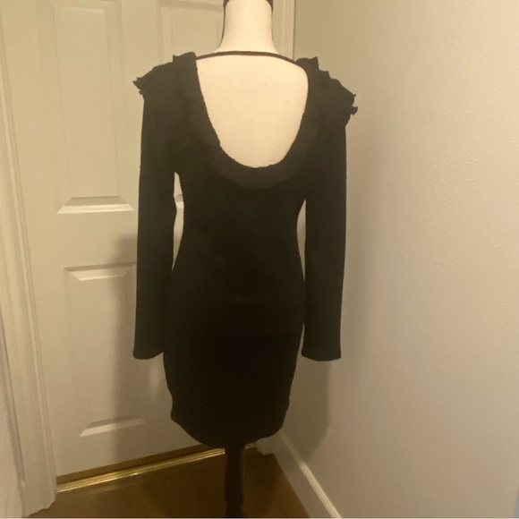 Women's Black Cable knit Midi Sweater Dress Ruffled Collar Textured New Medium - Picture 2 of 16